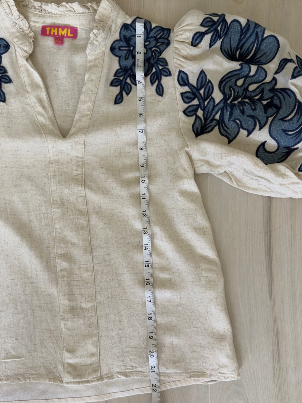 THML Cream Blouse with Navy Floral Embroidery - Picture 3 of 4